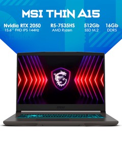 Noutbuk MSI THIN A15 R5-7535HS / 8GB / SSD: 512GB / 15.6' / RTX 2050 4GB / DOS EN