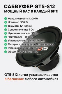 JBL 1200 WATT Сабвуфер GT5-S12 — Мощный бас в каждый бит!1200 Вт