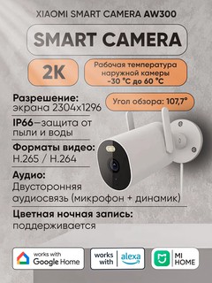 Камера видеонаблюдения Xiaomi AW300, 2K, Wi-Fi, ИК-подсветка, IP66