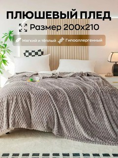 Плед велсофт, плюшевый и теплый, на кровать и на диван, 200 * 210