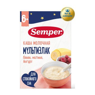 Каша Semper молочная мультизлак банан малина йогурт 6м+ 180 гр