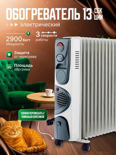 Электрический масляный обогреватель 2900 Вт, 13 секций, 3 режима с вентилятором