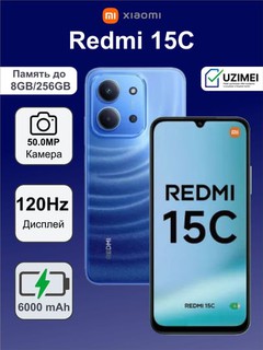 Xiaomi Redmi 15C smartfoni, 8+256 GB, 6000 mA/soat batareya, tezkor zaryadlash 33W, 120hz