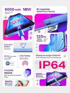 Smartfon Infinix Smart 10 Plus, 4+4/128 GB, 6.67", 120 Gts, 6000 мА/soat, IPS