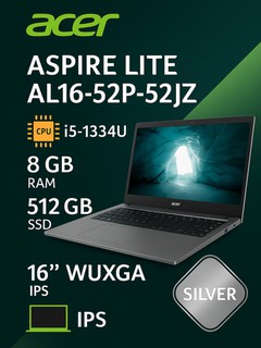 Noutbuk Acer Aspire Lite AL16-52P-52JZ, Core i5-1334U, DDR5 8/512GB, 16'' WUXGA IPS, Silver