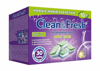 Таблетки для посудомоечных машин Clean & Fresh Mini Tabs, для Idish Yuvish, 10 г, 30 штук