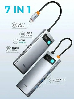 Хаб Baseus Metal Gleam Series 7 в 1 Multifunctional Type-C HUB док станция 37*