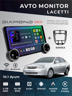 Авто монитор Tesla / Diamond X80 2K, 10.1 дюйма 4+64 ГБ, WiFi кулер, с рамкой и кабелями.