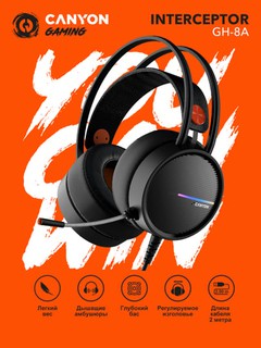 Gaming simli quloqchin CANYON Interceptor GH-8A, RGB yoritgich bilan
