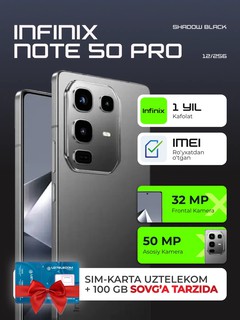 Смартфон Infinix Note 50 Pro, 12+12/256Гб, AMOLED 144Гц, 5200mAч 90W, беспроводная зарядка Shadow Black