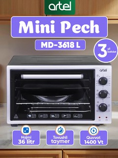 Мини-печь Artel MD3618E, 3 режима, верхняя+нижняя, 36л серый