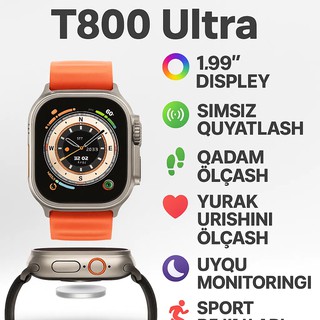 Умные часы T800 Ultra — дисплей 1,99 дюйма, беспроводная зарядка, функции для спорта и здоровья
