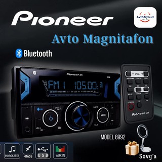 Автомагнитола Pioneer 8992, 2DIN, CarPlay, Bluetooth, AUX, 2xUSB, с пультом, многоцветная подсветка
