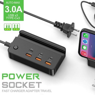 USB Type C Phone Charger Socket 35W 6 Ports Fast Charging Desktop Power Strip With Phone Holder For iPhone Samsung Xiaomi