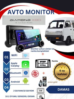 Avtomobil monitori DIAMOND X80s 1,3K, 2/32GB, 10.1"in, Android, ramkali, avtomobil radiosi