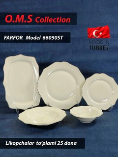 Набор тарелок O.M.S Collection 66050ST 24 шт, фарфоровый, молочный, для СВЧ, для посудомойки