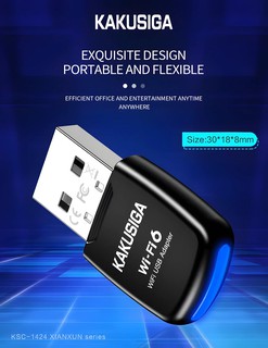 Wi-Fi адаптер KAKUSIGA KSC-1424 USB 2.0, высокоскоростной, черный, для ПК и ноутбуков