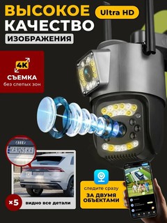 Камера видеонаблюдения, двойной объектив, WI-FI, работает с программным обеспечением V 380 pro