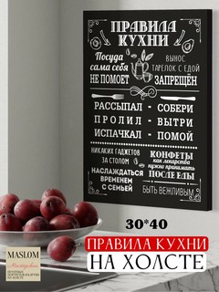 Картина на холсте "Правила кухни", для дома, 30*40, А3 формат, темный