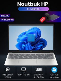 Ноутбук HP 15-fd0213tu, Intel Core i7-1355U/ DDR4 8 ГБ/ SSD 512 ГБ/ 15,6", FHD, IPS