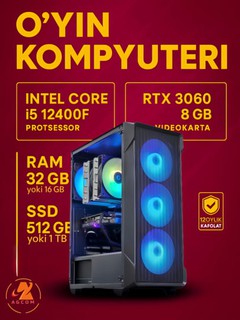 Игровой ПК, RTX 3060 12 ГБ, Core i5 12400F, 16 ГБ DDR4 3200 МГц, SSD 512 ГБ NVMe