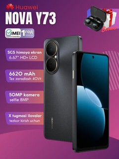HUAWEI nova Y73 smartfoni, TWS M10, 50MP, NFC bonusli Bluetooth quloqchinlari, 6620 mA/soat batareya