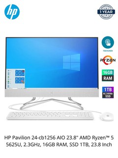 HP Pavilion 24-cb1256 AIO 23.8" AMD Ryzen™ 5 5625U, 2.3GHz, 16GB RAM, SSD 1TB, 23.8 Inch