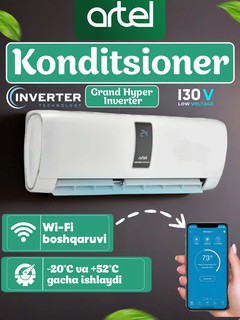 Кондиционер Artel Grand,9000 мощность обогрева 3450 Вт, инверторный, белый