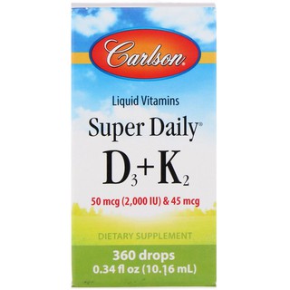Carlson Labs, Super Daily D3+K2, 50 mcg, 0,34 suyuq unsiya (10,16 ml)