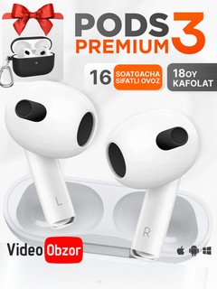 Simsiz quloqchinlar Pods 3 Premium, sensorli, iPhone va Android uchun naushnik