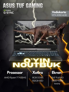 Игровой ноутбук Asus TUF Gaming FA506N, R7-7435HS, 8/512 ГБ, RTX2050 4ГБ, 15.6", гарантия 1 год