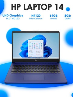 Ноутбук HP Laptop 14-dq0005tg Intel Celeron N4120 8Gb DDR4 64Gb eMMS 14" HD Wn10