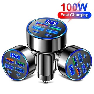 6 Ports USB Car Charger 4 USB+2 PD Fast Charging PD QC3.0 USB C Car Phone Charger Type C Adapter For iPhone Samsung Huawei With Voltage Display
