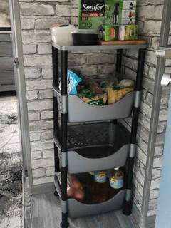 +-Этажерка пластиковая,+ для кухни, ванной, напольная , серая