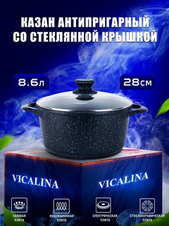 Казан антипригарный, с крышкой VICALINA, 28 см, 8.6 л, для всех типов плит