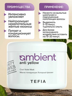Маска TEFIA Ambient Anti Yellow тонирующая Холодный Фиолет 250 мл, для светлых волос