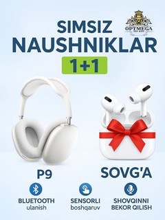 Simsiz quloqchinlar APods PRO, 1+1 sovg'a iPhone va Android uchun naushniklar, P9, MAX