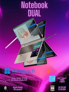 Ноутбук DUAL с 15,6-дюйм FHD сенсорным экран, DDR4 16 ГБ, 512 ГБ SSD, Intel celeron N95