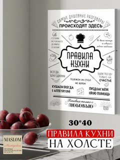 Картина на холсте "Правила кухни", для дома, 30*40, А3 формат, белый
