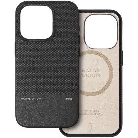 Case NATIVE UNION |English(RE)CLASSICEnglish| [Bottom Protection, Wireless Charger Compatible, MagSafe, Recycled Materials] Black for iPhone 15