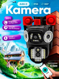 Super kamera A4H-2 - 360° himoya, ikki linzali HD koʻrish, sirena + tungi koʻrish