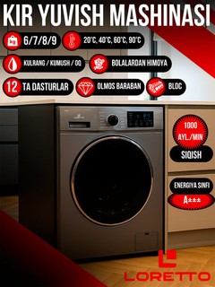 Avtomat kiryuvish mashinasi LORETTO 6-7-8-9007BLDC-G, 6-7-8-9 kg