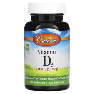 Carlson, Vitamin D3, 50 mkg (2000 ME), 120 yumshoq tabletka