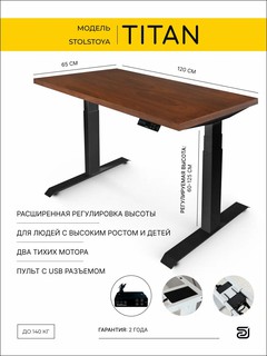 StolStoya Стол компьютерный с электроприводом титан 120х65 SE370BAO12065